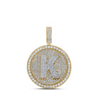 10kt Two - tone Gold Men's Round Diamond Letter K Circle Charm Pendant - 3 - 3/4 Cttw - Splendid Jewellery