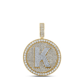 10kt Two - tone Gold Men's Round Diamond Letter K Circle Charm Pendant - 3 - 3/4 Cttw - Splendid Jewellery