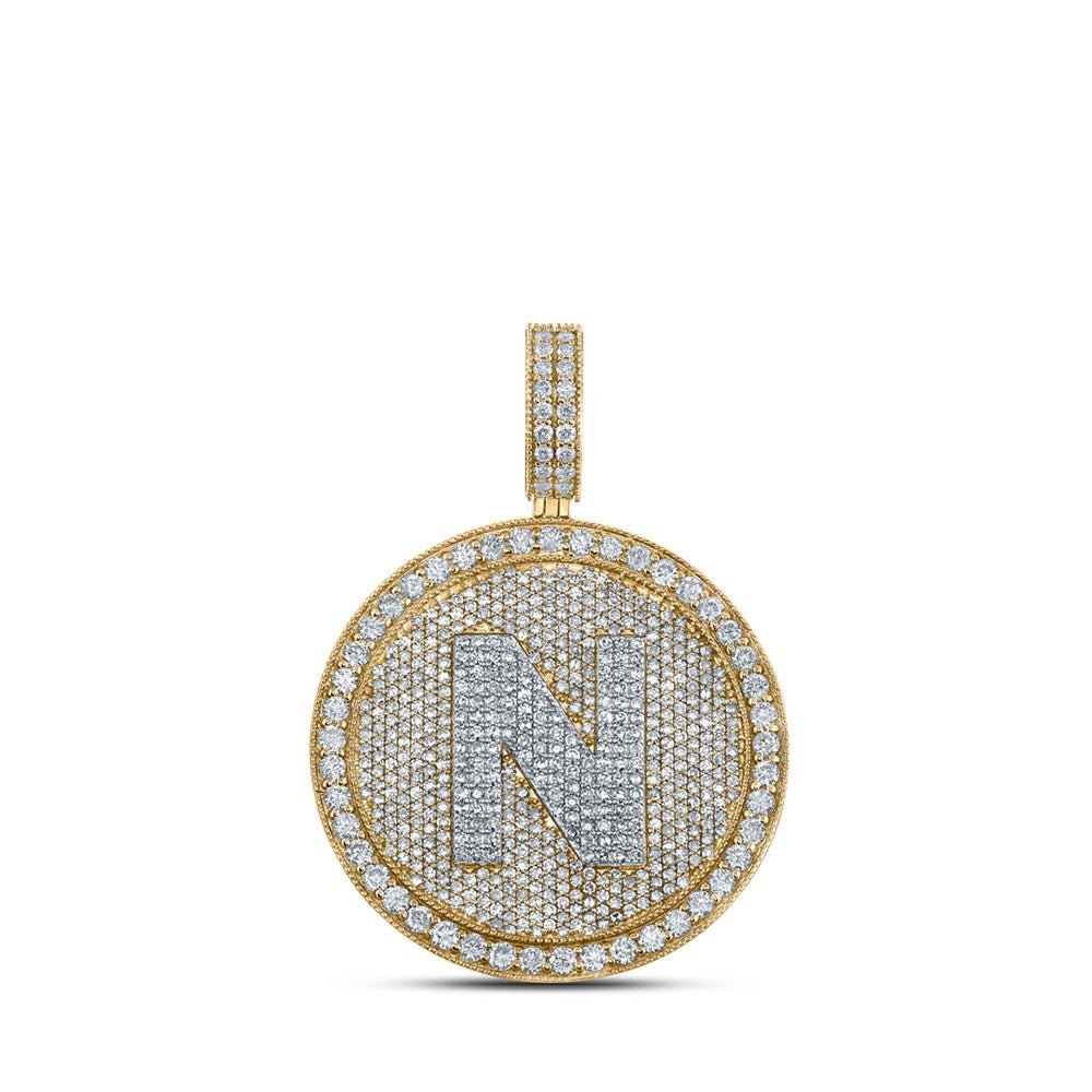 10kt Two - tone Gold Men's Round Diamond Letter N Circle Charm Pendant - 3 - 7/8 Cttw - Splendid Jewellery