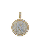 10kt Two - tone Gold Men's Round Diamond Letter N Circle Charm Pendant - 3 - 7/8 Cttw - Splendid Jewellery