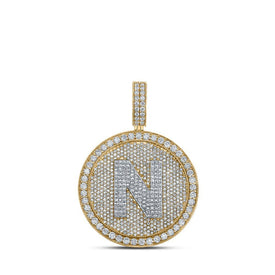 10kt Two - tone Gold Men's Round Diamond Letter N Circle Charm Pendant - 3 - 7/8 Cttw - Splendid Jewellery