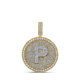10kt Two - tone Gold Men's Round Diamond Letter P Circle Charm Pendant - 4 Cttw - Splendid Jewellery