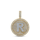 10kt Two - tone Gold Men's Round Diamond Letter R Circle Charm Pendant - 3 - 3/4 Cttw - Splendid Jewellery