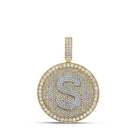 10kt Two - tone Gold Mens Round Diamond Letter S Circle Charm Pendant - 3 - 3/4 Cttw | Splendid Jewellery - Splendid Jewellery