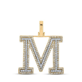 10kt Two - tone Gold Mens Round Diamond M Initial Letter Pendant 3/4 Cttw | Splendid Jewellery - Splendid Jewellery