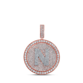 10kt Two - tone Gold Men's Round Diamond N Initial Letter Charm Pendant - 3 - 7/8 Cttw - Splendid Jewellery