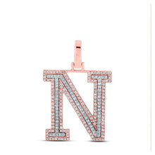 Load image into Gallery viewer, 10kt Two - tone Gold Men's Round Diamond N Initial Letter Pendant 1/2 Cttw - Splendid Jewellery