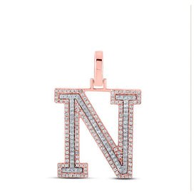 10kt Two - tone Gold Men's Round Diamond N Initial Letter Pendant 1/2 Cttw - Splendid Jewellery
