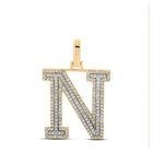 10kt Two - tone Gold Mens Round Diamond N Initial Letter Pendant 1/2 Cttw | Splendid Jewellery - The Dazzling Diamond Initial Pendant in Two - tone Gold - Splendid Jewellery