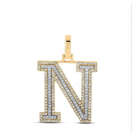 10kt Two - tone Gold Mens Round Diamond N Initial Letter Pendant 1/2 Cttw | Splendid Jewellery - The Dazzling Diamond Initial Pendant in Two - tone Gold - Splendid Jewellery