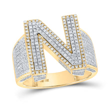 Load image into Gallery viewer, 10kt Two-tone Gold Men&#39;s Round Diamond N Initial Letter Ring 1-1/5 Cttw | Splendid Jewellery - Alternate view 1 from Splendid Jewellery