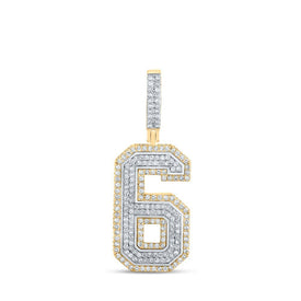 10kt Two - tone Gold Men's Round Diamond Number 6 Charm Pendant 1 - 3/8 Cttw | Splendid Jewellery - Splendid Jewellery