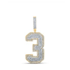 10kt Two - tone Gold Men's Round Diamond Number Three Charm Pendant 1 Cttw - Splendid Jewellery
