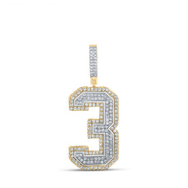 10kt Two - tone Gold Men's Round Diamond Number Three Charm Pendant 1 Cttw - Splendid Jewellery