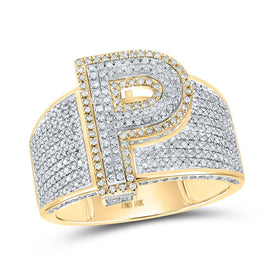 10kt Two - tone Gold Mens Round Diamond P Initial Letter Ring 1 Cttw - Splendid Jewellery