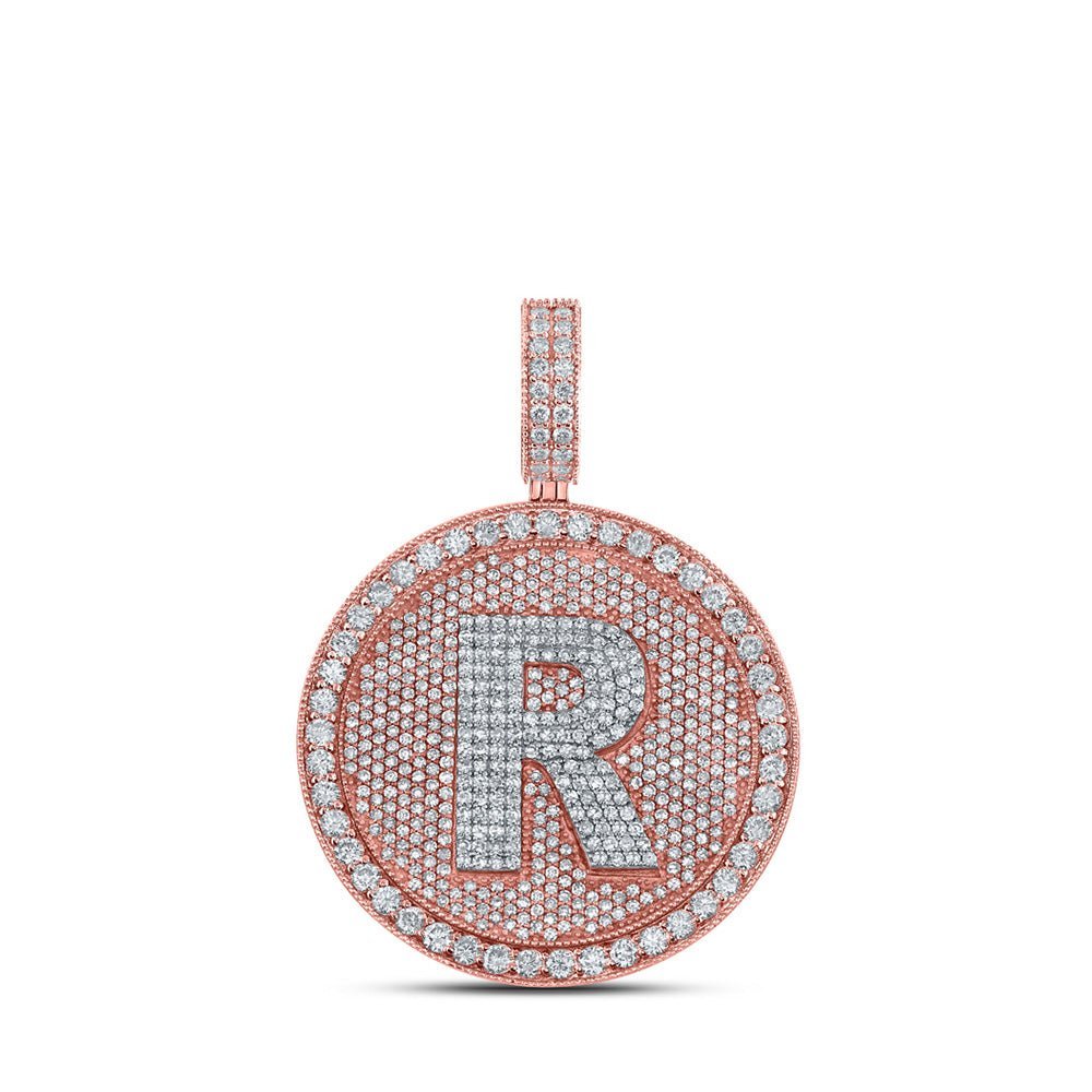 10kt Two - tone Gold Mens Round Diamond R Initial Letter Charm Pendant 3 - 3/4 Cttw - Splendid Jewellery