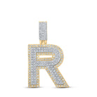 10kt Two - tone Gold Men's Round Diamond R Initial Letter Pendant - 5/8 Cttw - Splendid Jewellery