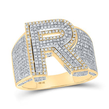 Load image into Gallery viewer, 10kt Two-tone Gold Men&#39;s Round Diamond R Initial Letter Ring 1-1/4 Cttw | Splendid Jewellery - Alternate view 1 from Splendid Jewellery