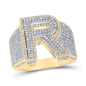 10kt Two-tone Gold Men's Round Diamond R Initial Letter Ring 1-1/4 Cttw | Splendid Jewellery - Alternate view 1 from Splendid Jewellery