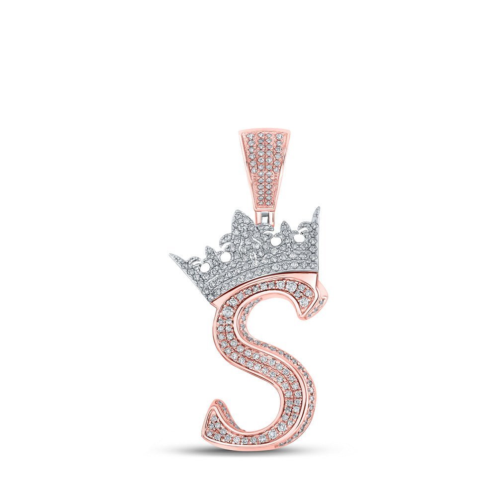 10kt Two - tone Gold Men's Round Diamond S Crown Letter Charm Pendant 1 - 1/5 Cttw | Splendid Jewellery - Splendid Jewellery