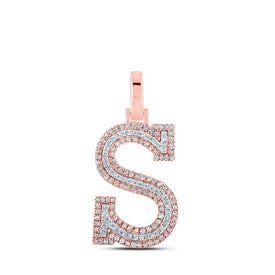 10kt Two - tone Gold Men's Round Diamond S Initial Letter Pendant 3/8 Cttw - Splendid Jewellery