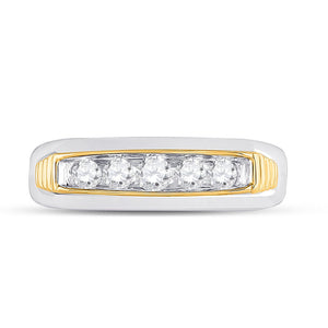 10kt Two - tone Gold Men's Round Diamond Single Row Band Ring 1/2 Cttw | Exquisite Elegance - Splendid Jewellery