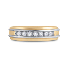 10kt Two - tone Gold Men's Round Diamond Single Row Band Ring 1/4 Cttw | Exquisite Elegance - Splendid Jewellery