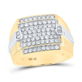 10kt Two - tone Gold Mens Round Diamond Square Ring 1 Cttw | Distinguished Elegance - Splendid Jewellery
