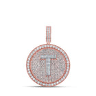 10kt Two - tone Gold Men's Round Diamond T Initial Letter Charm Pendant - 3 - 7/8 Cttw - Splendid Jewellery