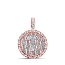 10kt Two - tone Gold Men's Round Diamond T Initial Letter Charm Pendant - 3 - 7/8 Cttw - Splendid Jewellery