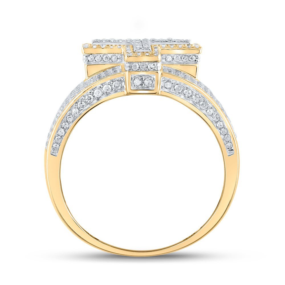 10kt Two - tone Gold Mens Round Diamond T Initial Letter Ring 1 - 1/5 Cttw - Splendid Jewellery