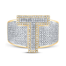 Load image into Gallery viewer, 10kt Two-tone Gold Mens Round Diamond T Initial Letter Ring 1-1/5 Cttw - Alternate view 4 from Splendid Jewellery