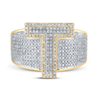 10kt Two - tone Gold Mens Round Diamond T Initial Letter Ring 1 - 1/5 Cttw - Splendid Jewellery