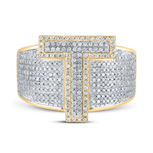 Load image into Gallery viewer, 10kt Two - tone Gold Mens Round Diamond T Initial Letter Ring 1 - 1/5 Cttw - Splendid Jewellery