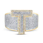 10kt Two - tone Gold Mens Round Diamond T Initial Letter Ring 1 - 1/5 Cttw - Splendid Jewellery