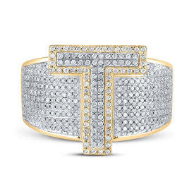 10kt Two - tone Gold Mens Round Diamond T Initial Letter Ring 1 - 1/5 Cttw - Splendid Jewellery