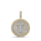 10kt Two - tone Gold Men's Round Diamond T Letter Circle Charm Pendant - 3 - 7/8 Cttw - Splendid Jewellery