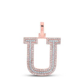 10kt Two - tone Gold Men's Round Diamond U Initial Letter Pendant 1/2 Cttw - Splendid Jewellery