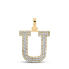 10kt Two - tone Gold Mens Round Diamond U Initial Letter Pendant 1/2 Cttw - Splendid Jewellery