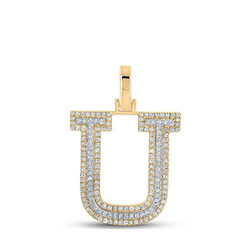 10kt Two - tone Gold Mens Round Diamond U Initial Letter Pendant 1/2 Cttw - Splendid Jewellery