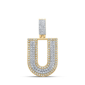 10kt Two - tone Gold Men's Round Diamond U Initial Letter Pendant 1/2 Cttw | Splendid Jewellery - Splendid Jewellery