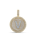 10kt Two - tone Gold Mens Round Diamond V Initial Letter Charm Pendant 3 - 3/4 Cttw - Splendid Jewellery
