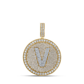 10kt Two - tone Gold Mens Round Diamond V Initial Letter Charm Pendant 3 - 3/4 Cttw - Splendid Jewellery