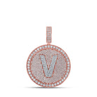 10kt Two - tone Gold Men's Round Diamond V Initial Letter Charm Pendant - 3 - 3/4 Cttw - Splendid Jewellery