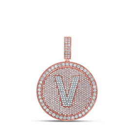 10kt Two - tone Gold Men's Round Diamond V Initial Letter Charm Pendant - 3 - 3/4 Cttw - Splendid Jewellery