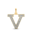10kt Two - tone Gold Mens Round Diamond V Initial Letter Pendant 3/8 Cttw - Splendid Jewellery