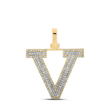 Load image into Gallery viewer, 10kt Two - tone Gold Mens Round Diamond V Initial Letter Pendant 3/8 Cttw - Splendid Jewellery