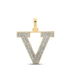 10kt Two - tone Gold Mens Round Diamond V Initial Letter Pendant 3/8 Cttw - Splendid Jewellery