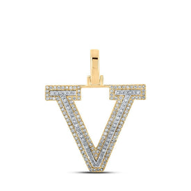 10kt Two - tone Gold Mens Round Diamond V Initial Letter Pendant 3/8 Cttw - Splendid Jewellery