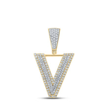 Load image into Gallery viewer, 10kt Two - tone Gold Men's Round Diamond V Letter Charm Pendant - 3/4 Cttw | Splendid Jewellery - Splendid Jewellery